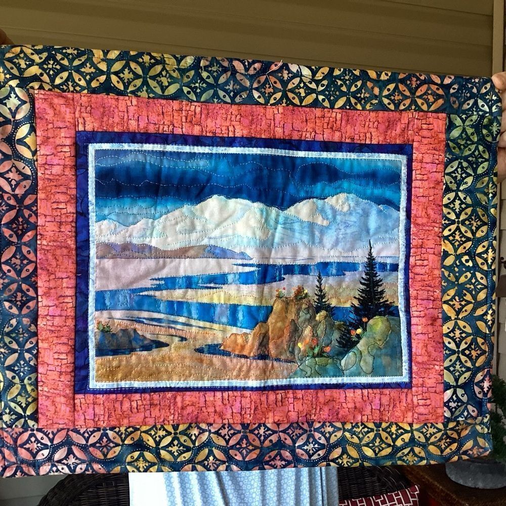 NWT. Hand Crafted Colorful Landscape Quilted Wall Hanging